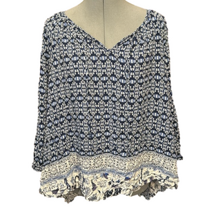 Fred David 3/4 Sleeve Boho Mixed Pattern Blouse